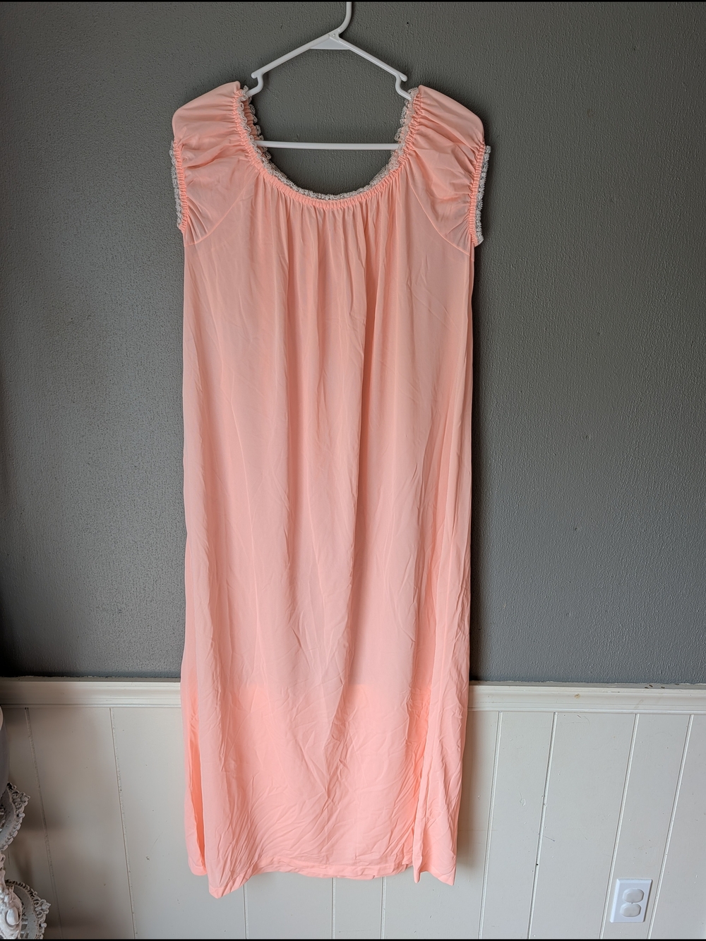 Vintage Peach Pink Long Chemise Nightgown With Lace Detailing